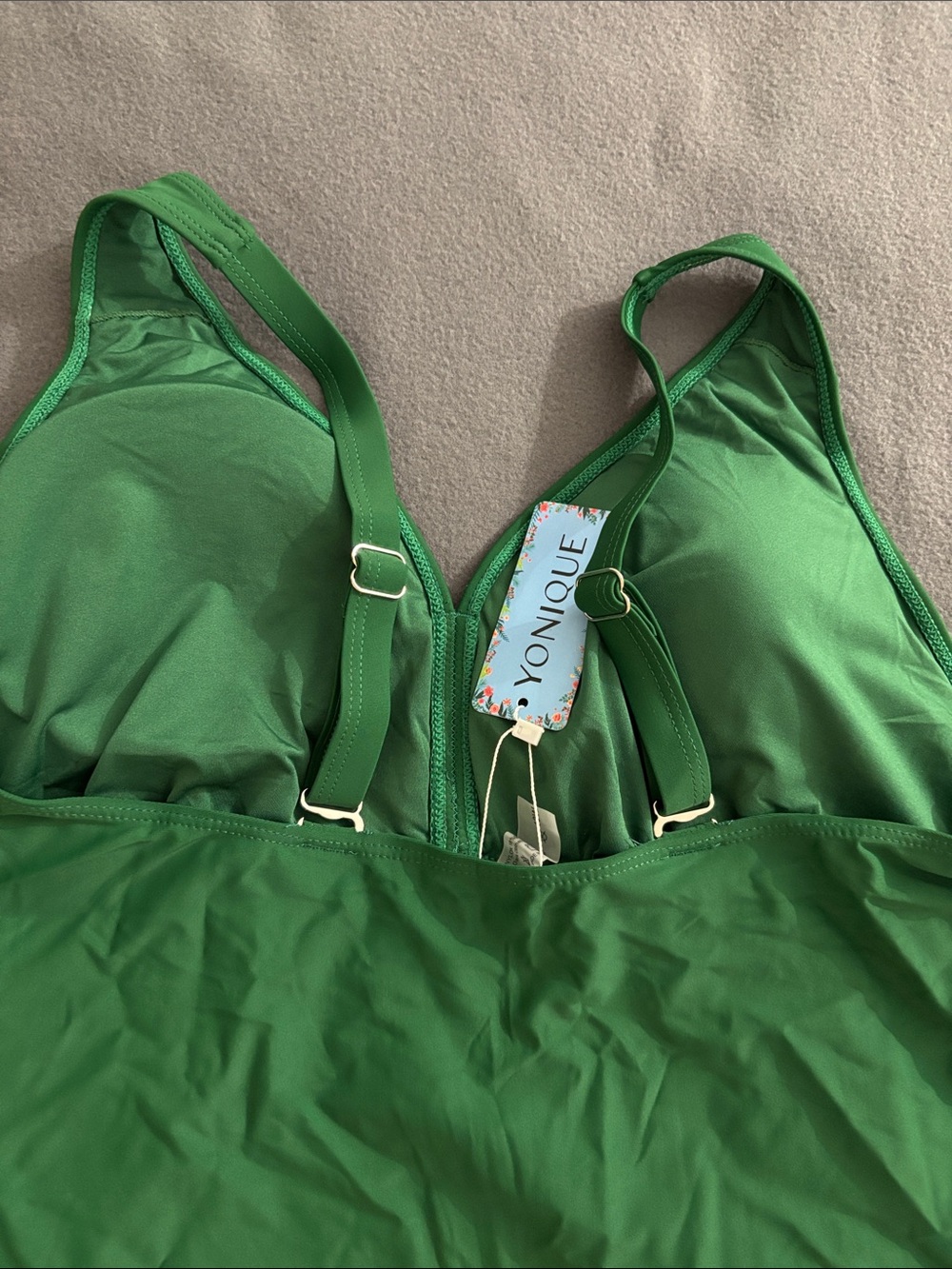 Yonique 18W Green Tankini Set Floral Boy Shorts Plus Size NWT Swimwear - Picture 9 of 9